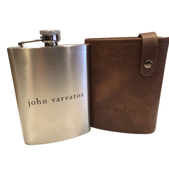 John Varvatos Limited Edition Stainless Steel Flask w/ Brown Case New in… - Picture 1 of 9